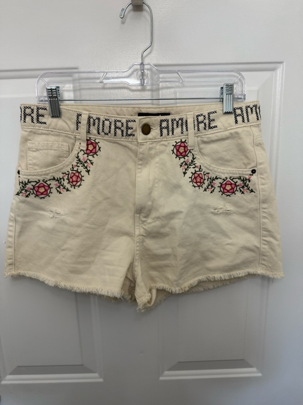 Desigual White Embroidered Amore Raw Hem Shorts Size 40 Floral Summer